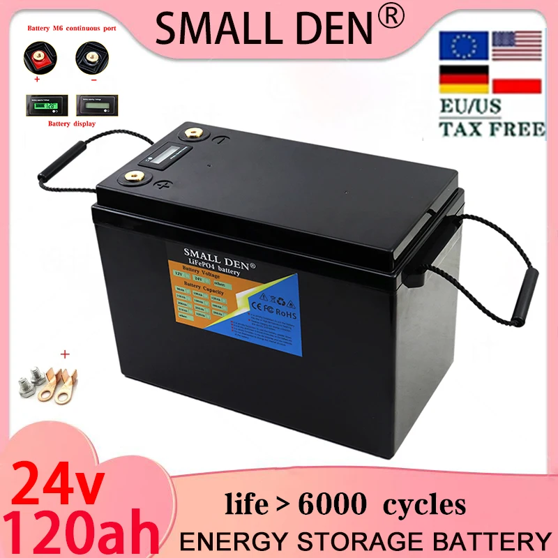 

24V 120ah LiFePo4 battery suitable for solar powered built-in BMS lithium iron phosphate battery pack RV camper golf cart