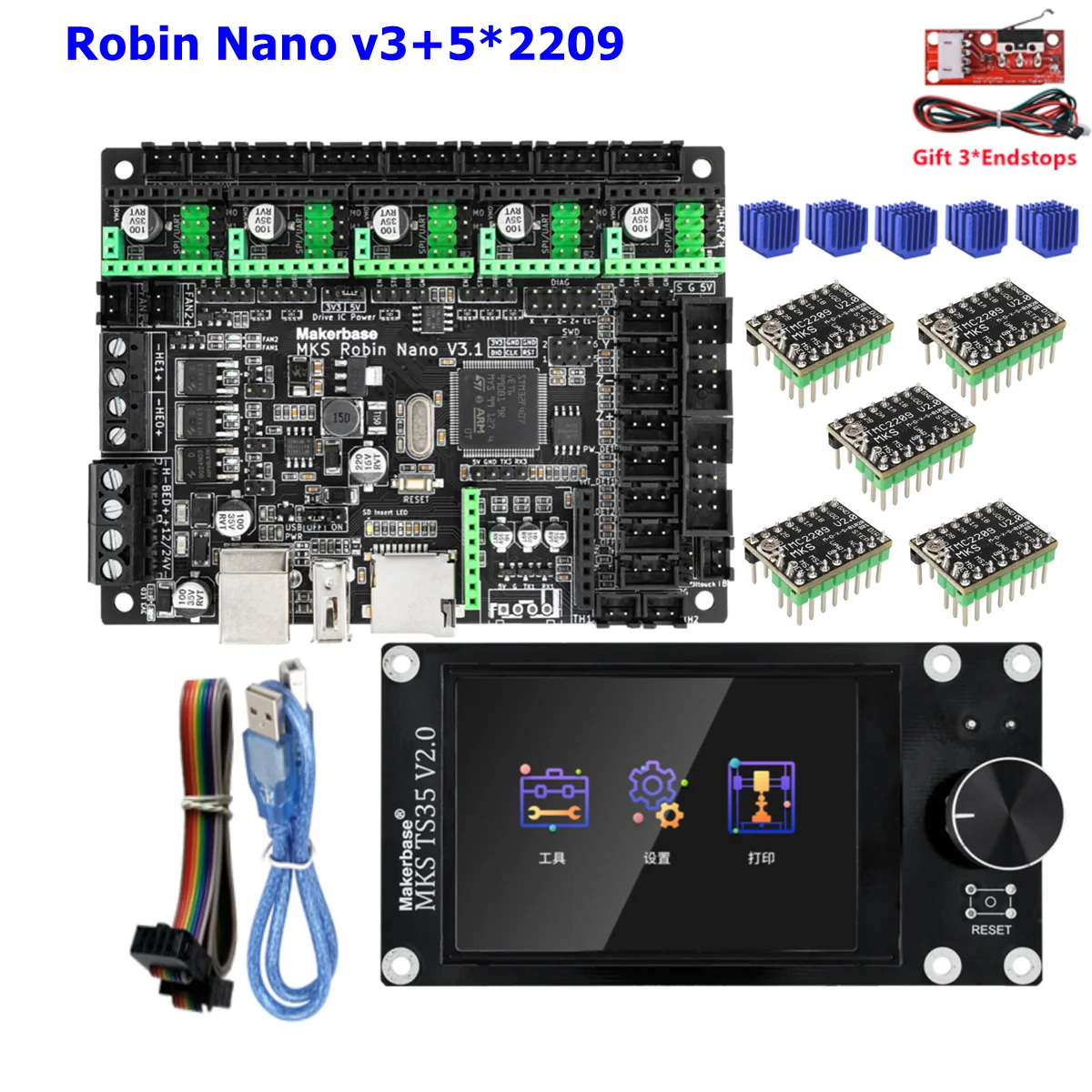 MKS Robin Nano V3 Control Board 3D Printer 32 bit controller kit TS35 touch screen display MAKERBASE Robin motherboard