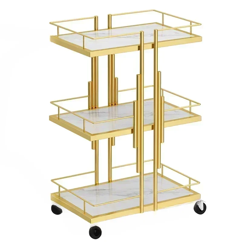 Modern Beauty Salon Golden Iron Salon Trolleys American Professional Tool Trolley Auxiliary Cart with Wheels for Salon New