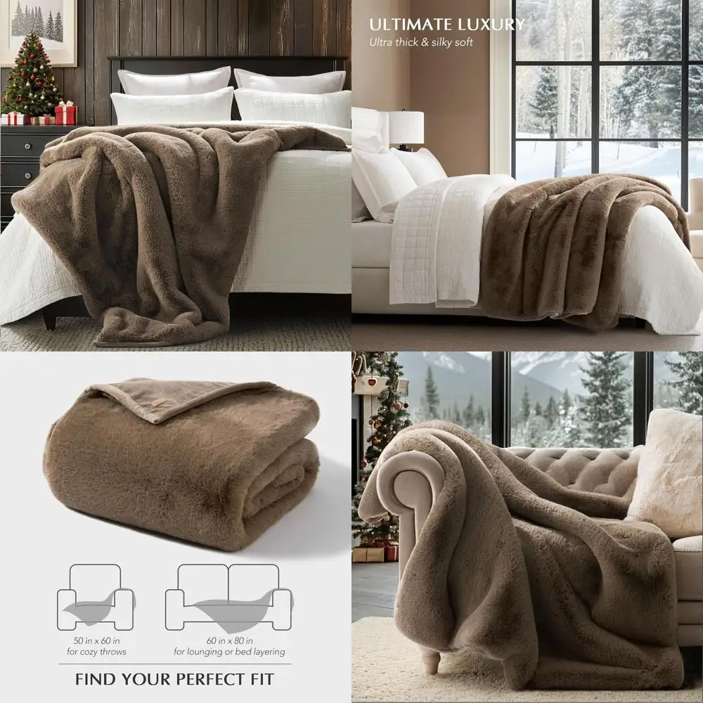 

Cozy Tawny Mink Faux Fur Throw Blanket, 60x80, Plush Velvet-Reversible, 1220GSM Heavy Winter Couch Cover