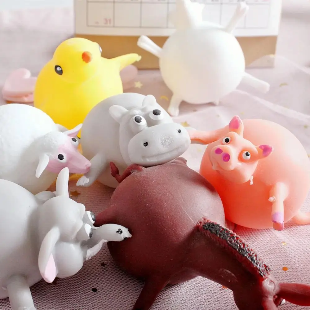 Relief Stress Cute Cartoon Animal Soft Rubber Antistress Blow Toy Inflatable Hippo Decompression Toy Chicken Squeeze Toy