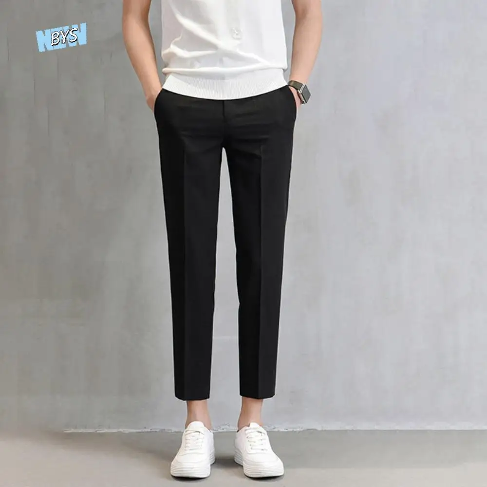 

Cropped Pants Business Suit Pants Straight Thin Men's Formal Pants Solid Color Casual Trousers Classic Suit Pants Male