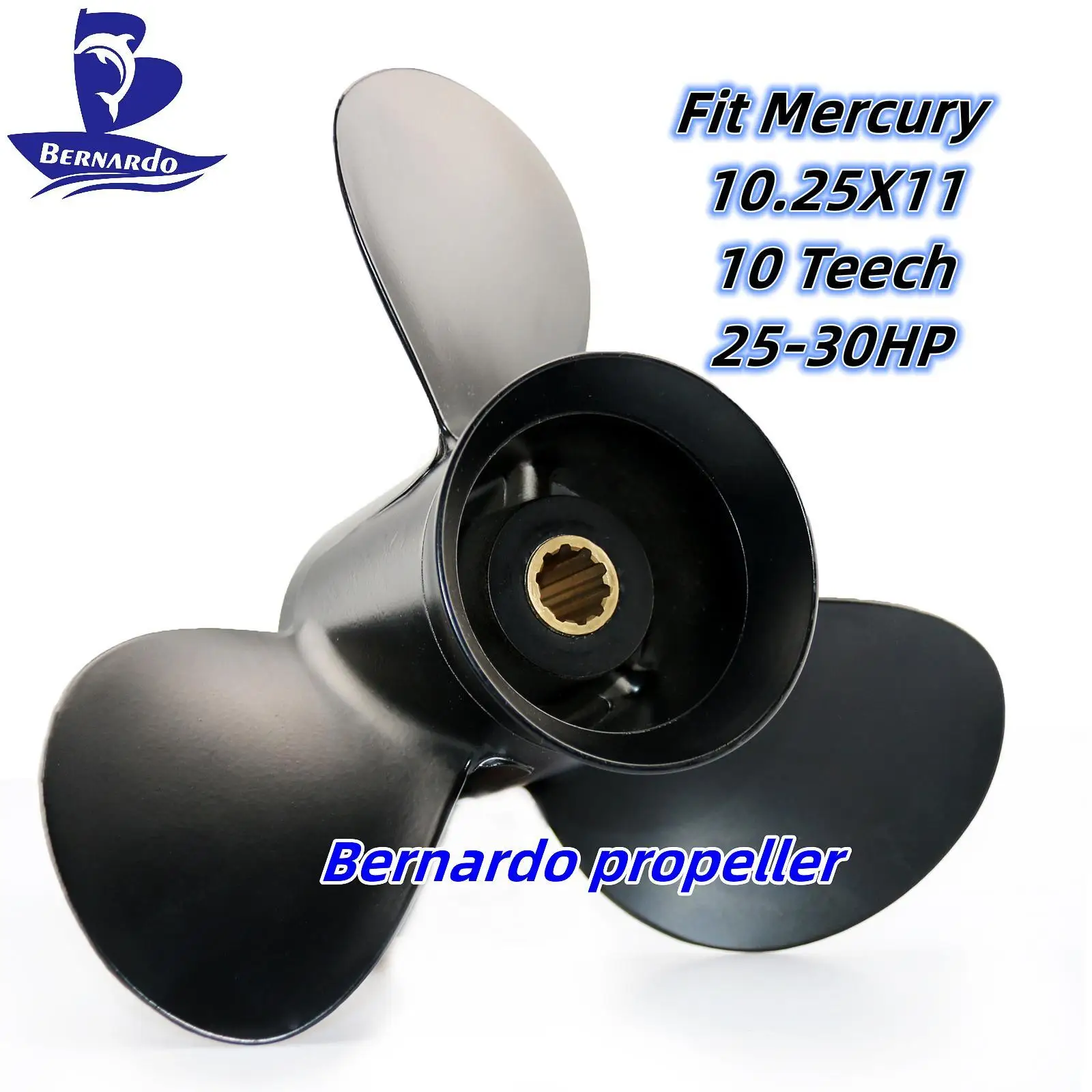 Bernardo Boat Propeller 10.25x11 Fit Mercury Mariner Outboard Engine 25 28 30HP Motor Aluminum Screw 3 Blade 10 Tooth Spline