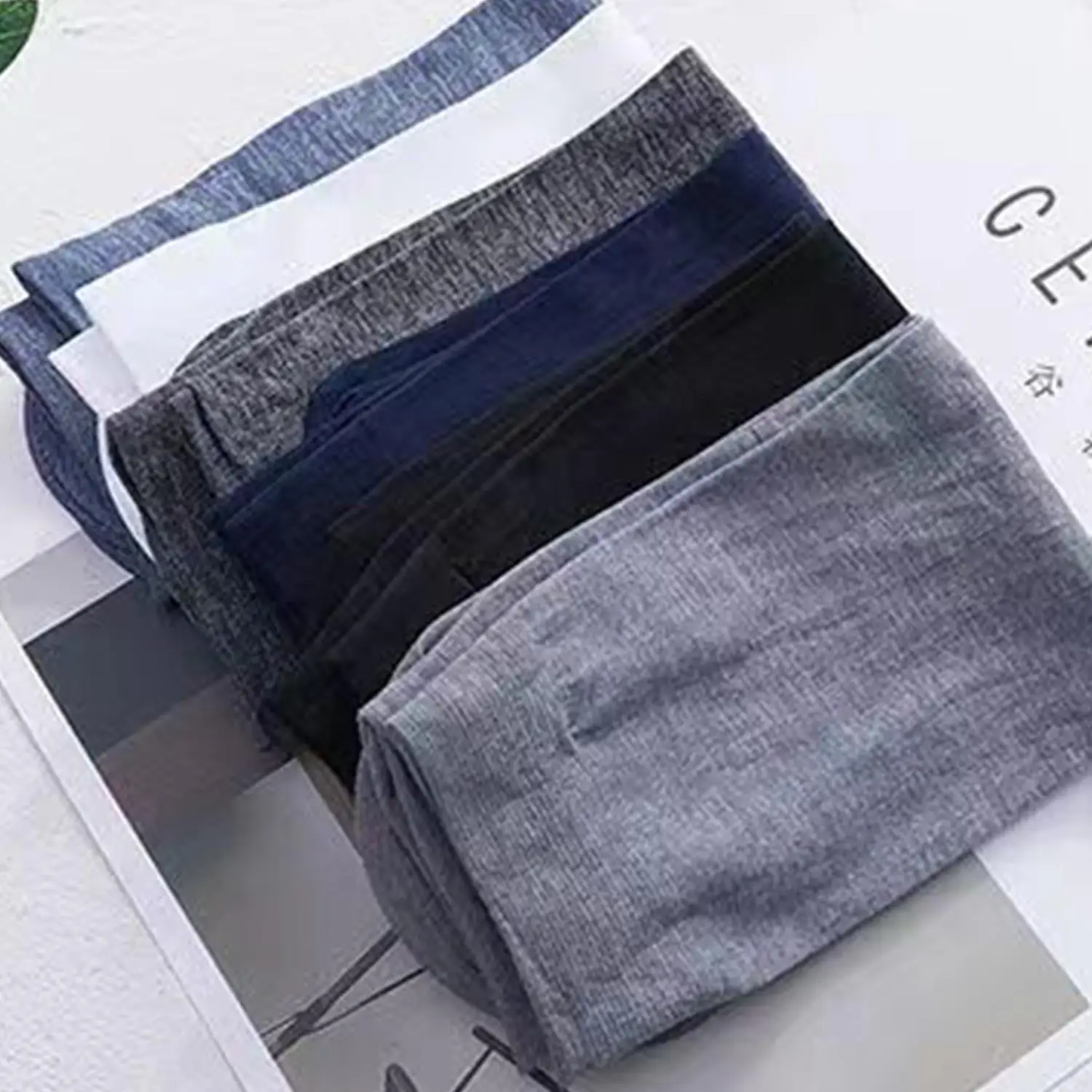 

5Pairs Men's Thin Ice Material Socks, Daily Solid Elastic Mid-Length, Dress Socks,Ventilated Office Socks, Great Present Options