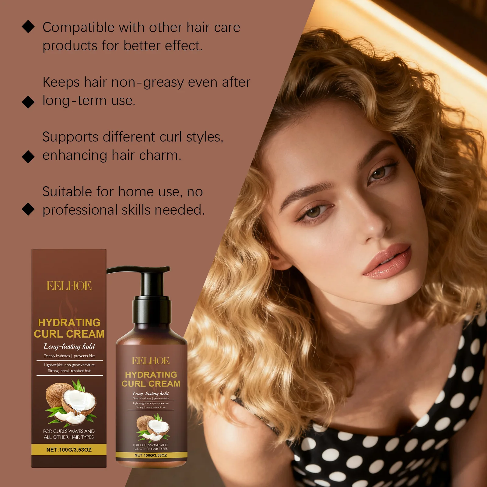 Creme modelador de cachos para cabelos ondulados e cacheados, anti-frizz, hidratante de longa duração, alisamento de cabelos, prevenção de cabelos secos, creme de cachos