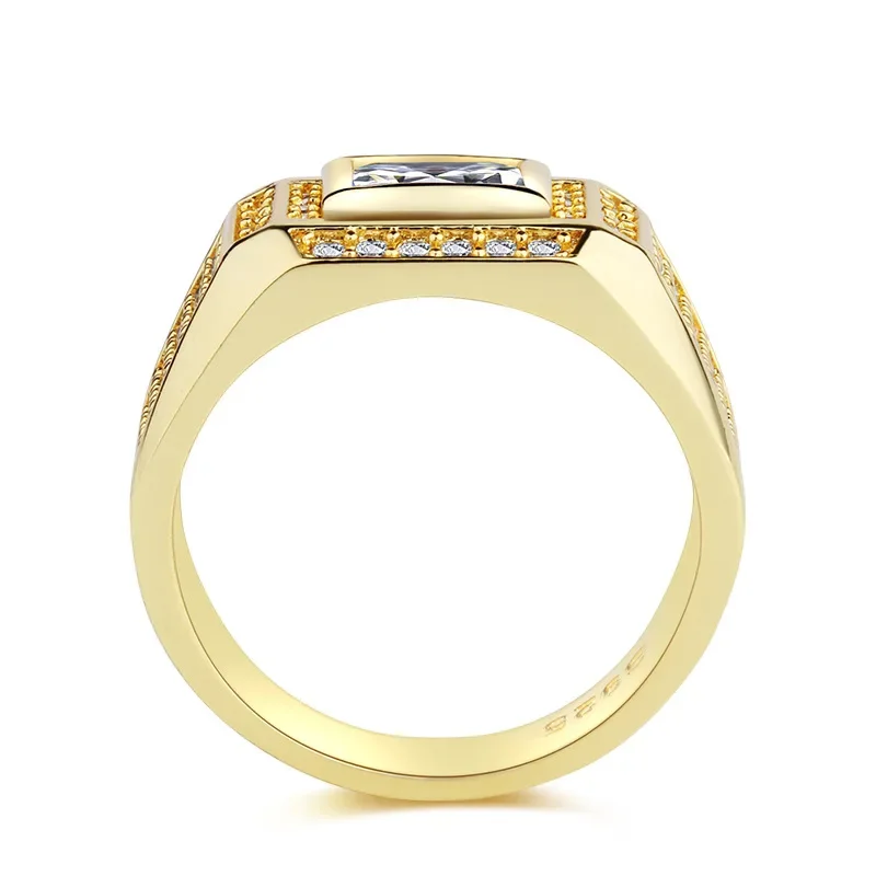 Big Size Natural 18K Gold plated Rings for Men Sona Tile Diamant Engagement Rings Cubic Zirconia Wedding Rings Men Jewelry
