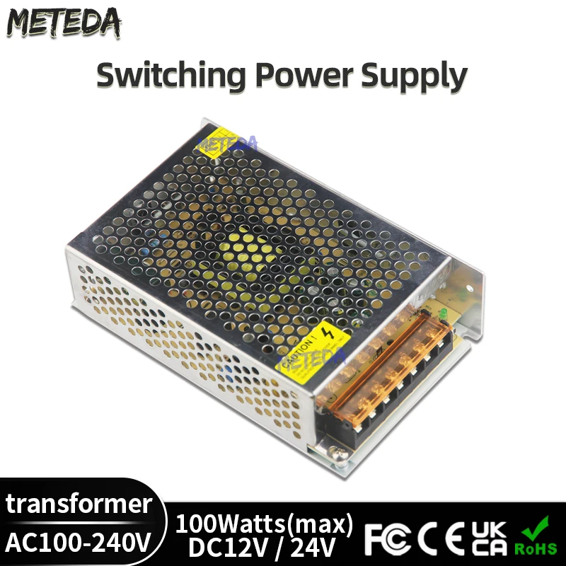 

AC100-240V Switching Power Supply DC 12V 24V 100W 8.3A 4.2A Transformer for LED Light Strips 12 24 Volt Adapter