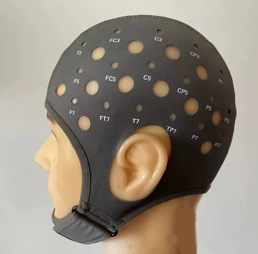 64-Channel Thin Sandwich EEG Electrode Cap Strong Elastic Brain Electroencephalogram Electrode Hat 10-10 System for Neurofeedbac