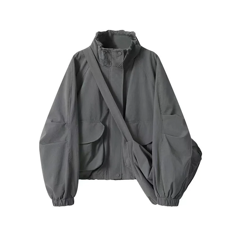 Design The 2026 New Loose Spring And Autumn Retro Workwear Sports And Leisure Jacket Top Women Black And Gray And Apricot
