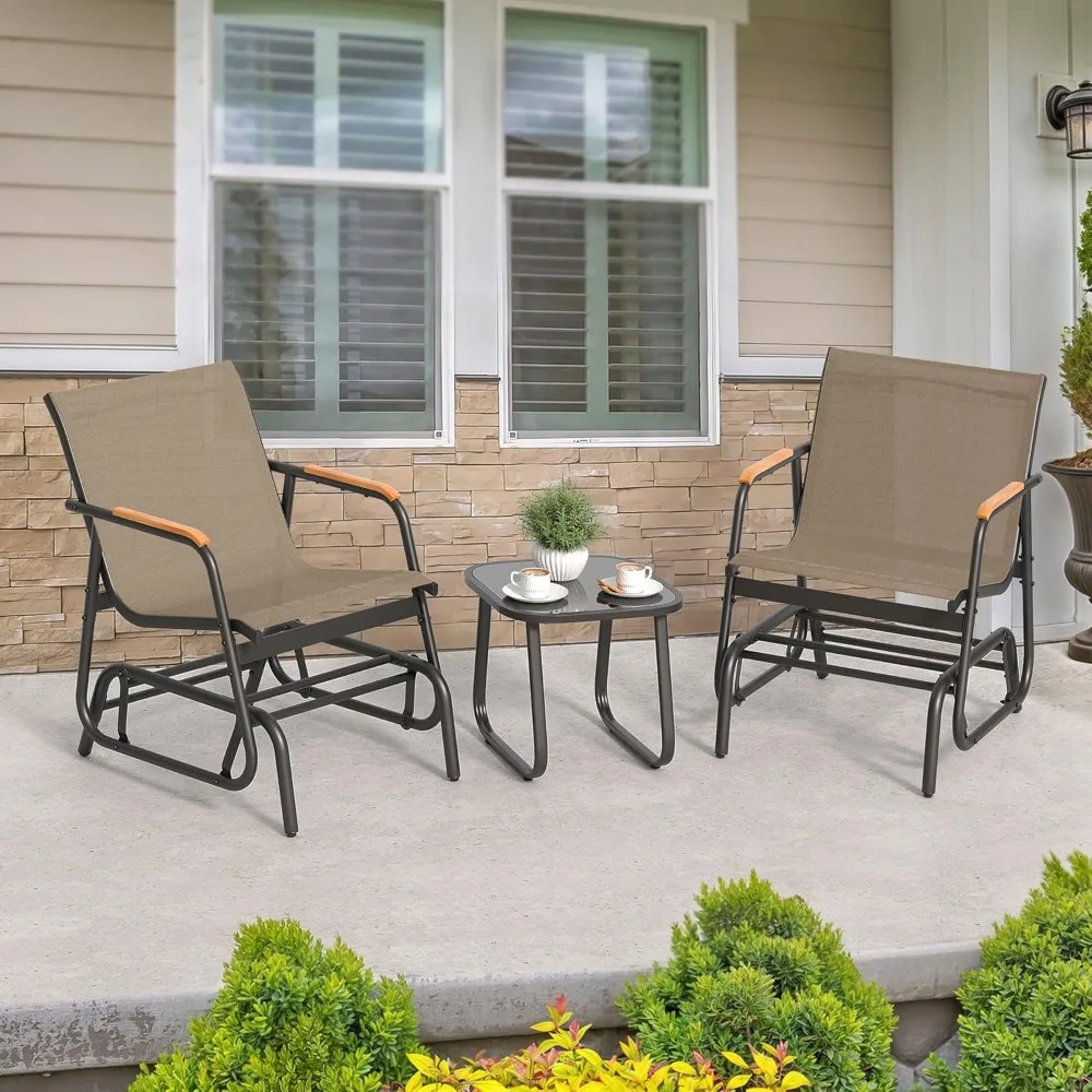 

3 Piece Patio Furniture Sets, Coffee Table with Tempered Glass Tabletop, Patio Chairs Set of 2 , Garden Furniture Set