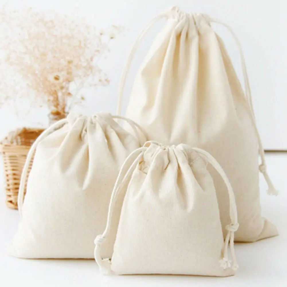 Cotton Linen Gift Bag Birthday Party Wedding Favor Holder Makeup Jewelry Drawstring Pouch Storage Bags 5 Size Compression Type