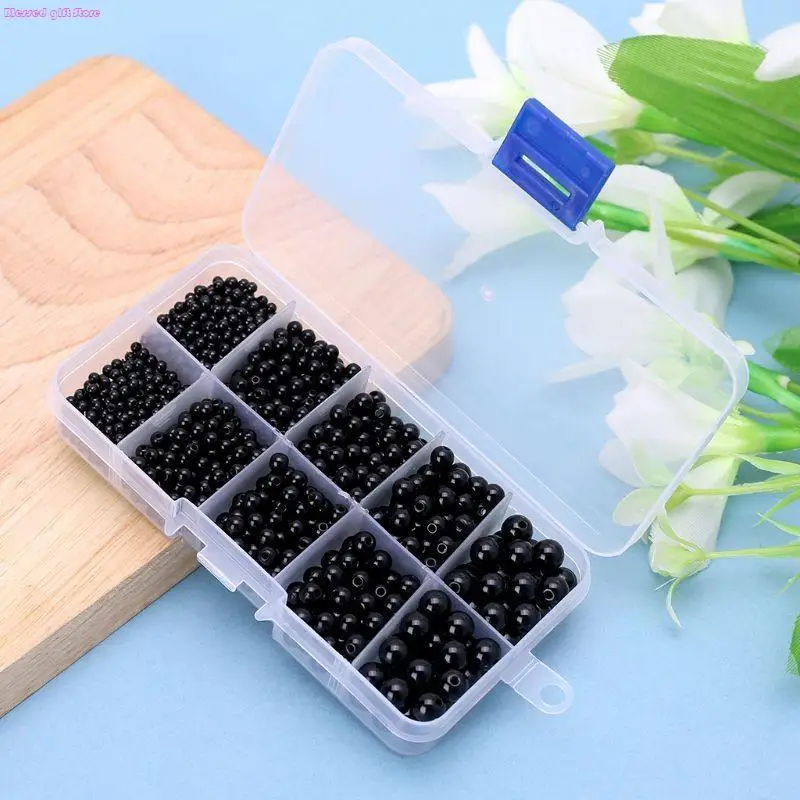 D0JC 1380Pcs 3mm/4mm/5mm/6mm/8mm DIY for Doll Puppet Plastic Black Eyes Sewing Beads