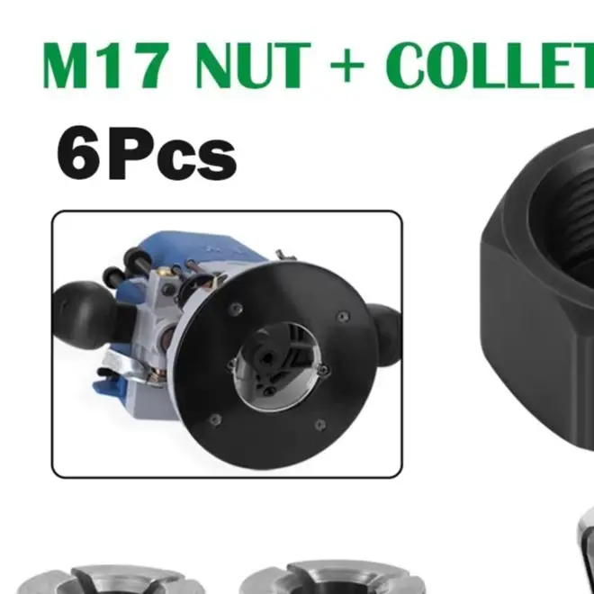6pcs M17 Collet Chuck Adapter Set With Nut For Electric Router Engraving Trimming Machine Milling Woodworking Tools