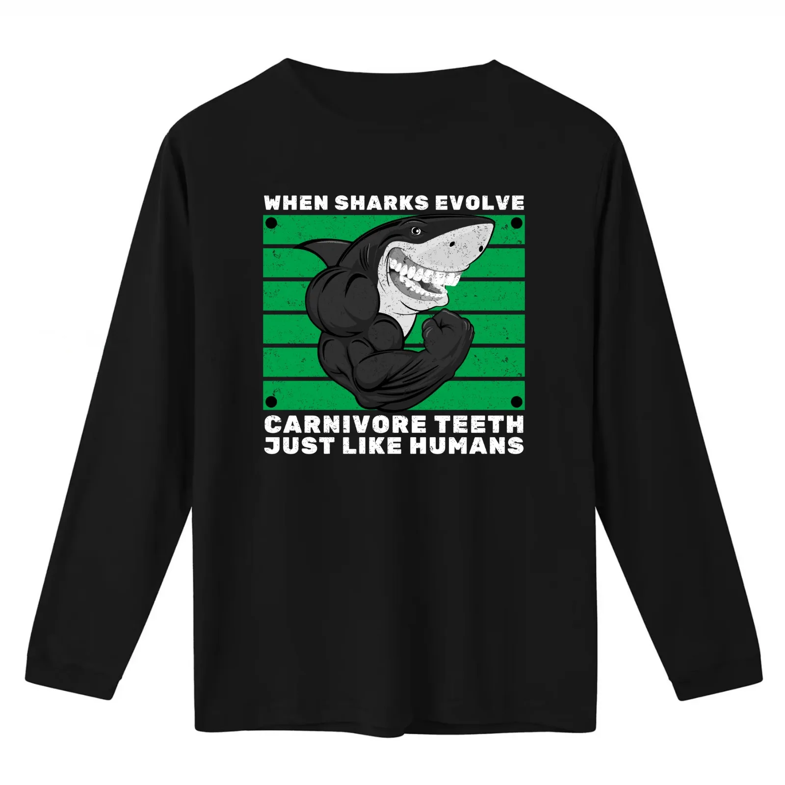When sharks evolve carnivore teeth just like humans Funny Shark Memes Funny shark pictures shark with human teeth funny T-Shirt