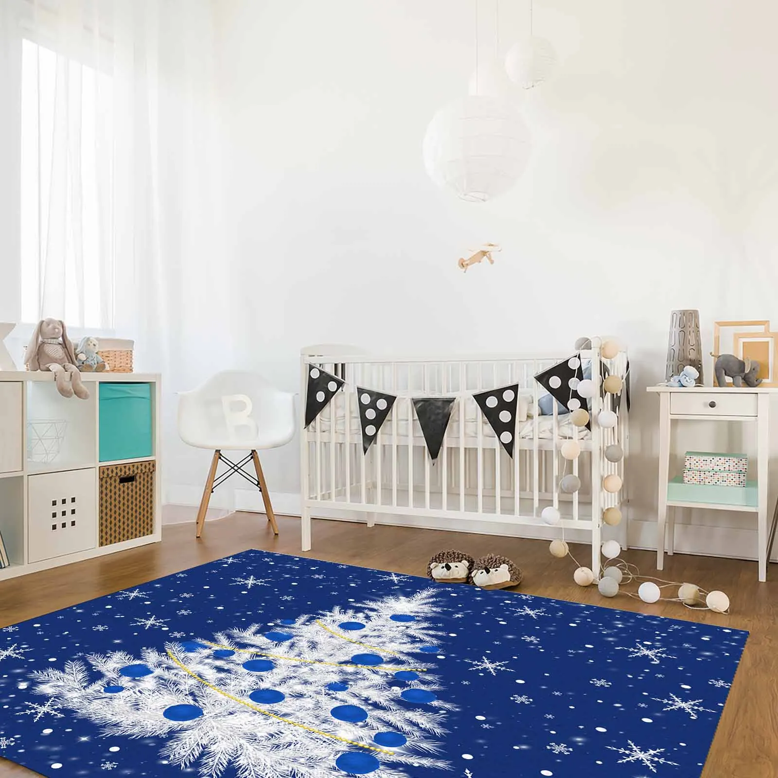 Blue Christmas Tree Snowflakes Bedroom Decor Washable Carpet Modern Style Carpets for Living Room Fluffy Soft Bedside Rug Home