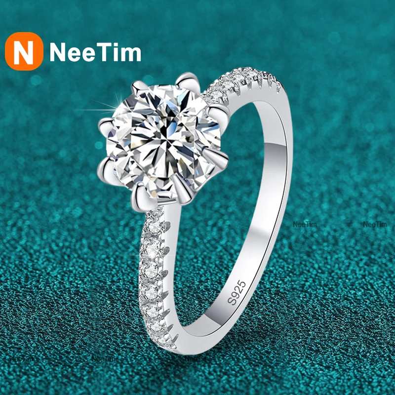 

NeeTim 1ct 2ct Moissanite Wedding Ring 925 Sterling Silver Eternity Band Lab Diamond Bride Party Rings For Women Fine Jewelry