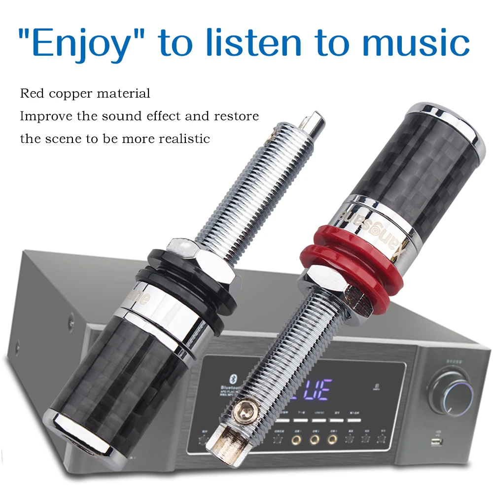 Hi-End Red Copper Carbon Fiber Binding Post Gold / Rhodium Plated Long Section Terminal  Banana Plug Jack Internal Line Interfac