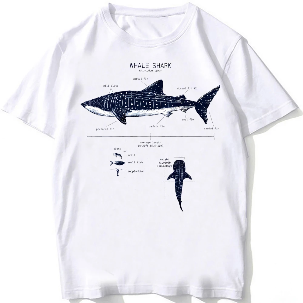 Great White Shark Anatomy T-Shirt New Summer Men Short Sleeve Hip Hop Punk Style Boy Casual Tops Fashion White Tees