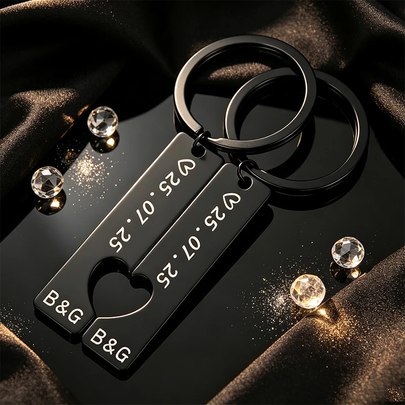 Couples Custom Name Date ID Tag Keychains, Valentine's Gift