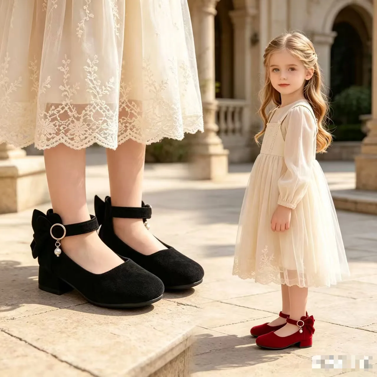 Girls Low-heeled Soft-soled Bow PU Leather Shoes Mary Jane Children Students Kids Non-slip Dance Shoes Casual School Shoes Baby