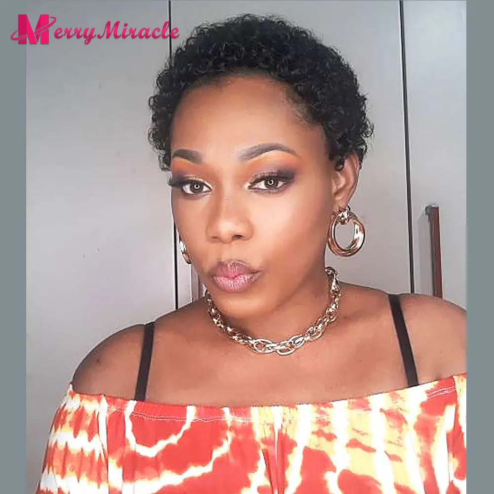 

Afro Curly Synthetic Full Wigs with Thin Hair African American Hairstyles Wigs Short Pixie Cut Synthetic Hair Wigs for Women