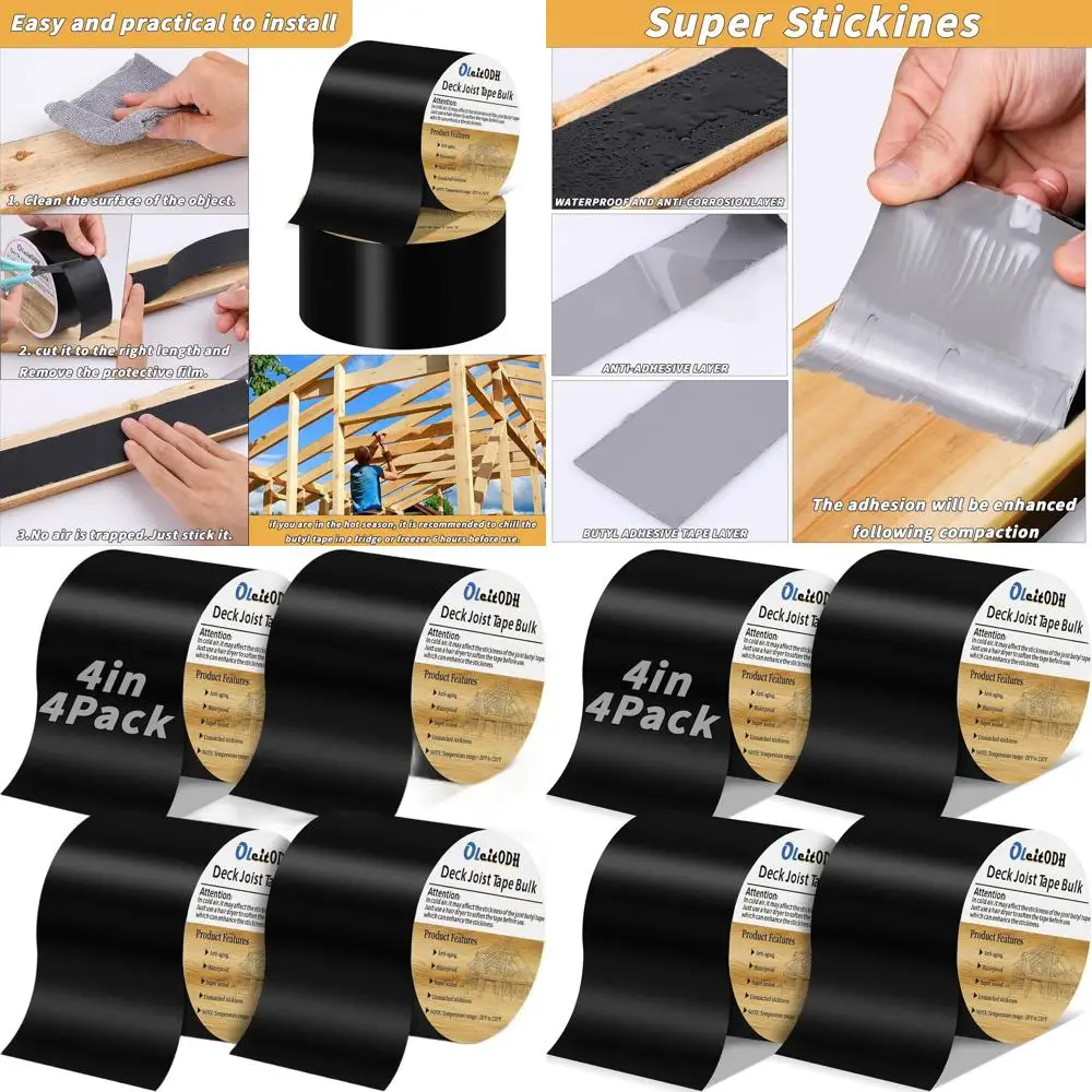 

4-Inch x 50-Feet Waterproof Butyl Joist Tape for Decks and Beams - Weatherproof Sealant for Wood Joists and Structures