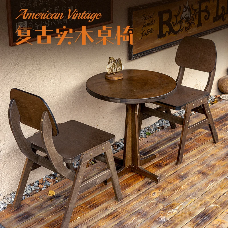 

Outdoor courtyard tables and chairs Garden balcony Milk tea shop Coffee house entrance Solid wood multi-layer board Leisure