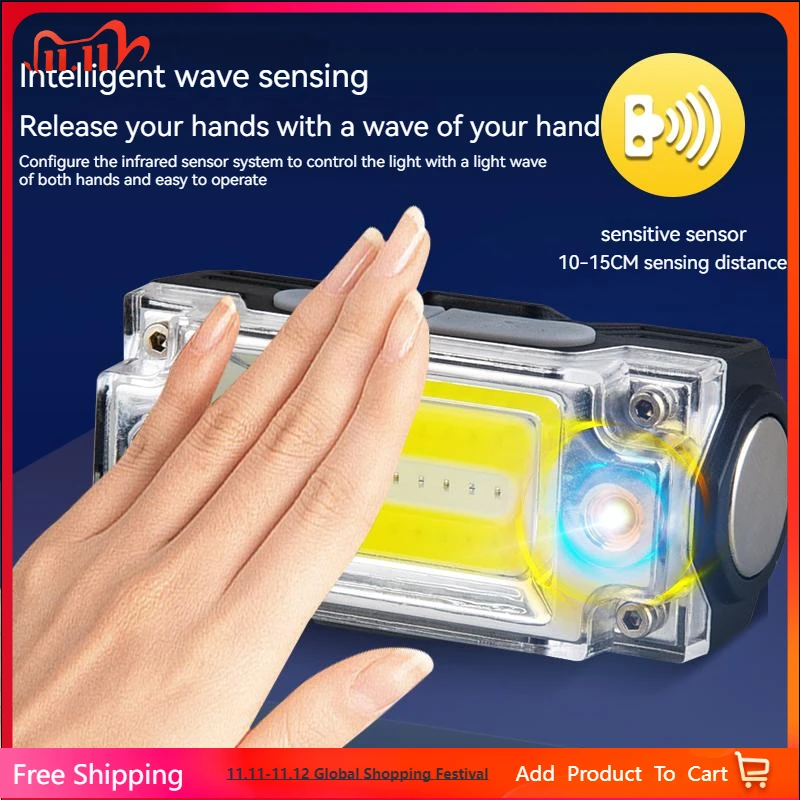 T133 كشافات LED صغيرة 5 طرق COB الاستشعار قوي مشرق ضوء قبعة كليب على لركوب الدراجات في الهواء الطلق الصيد التخييم الصيد  