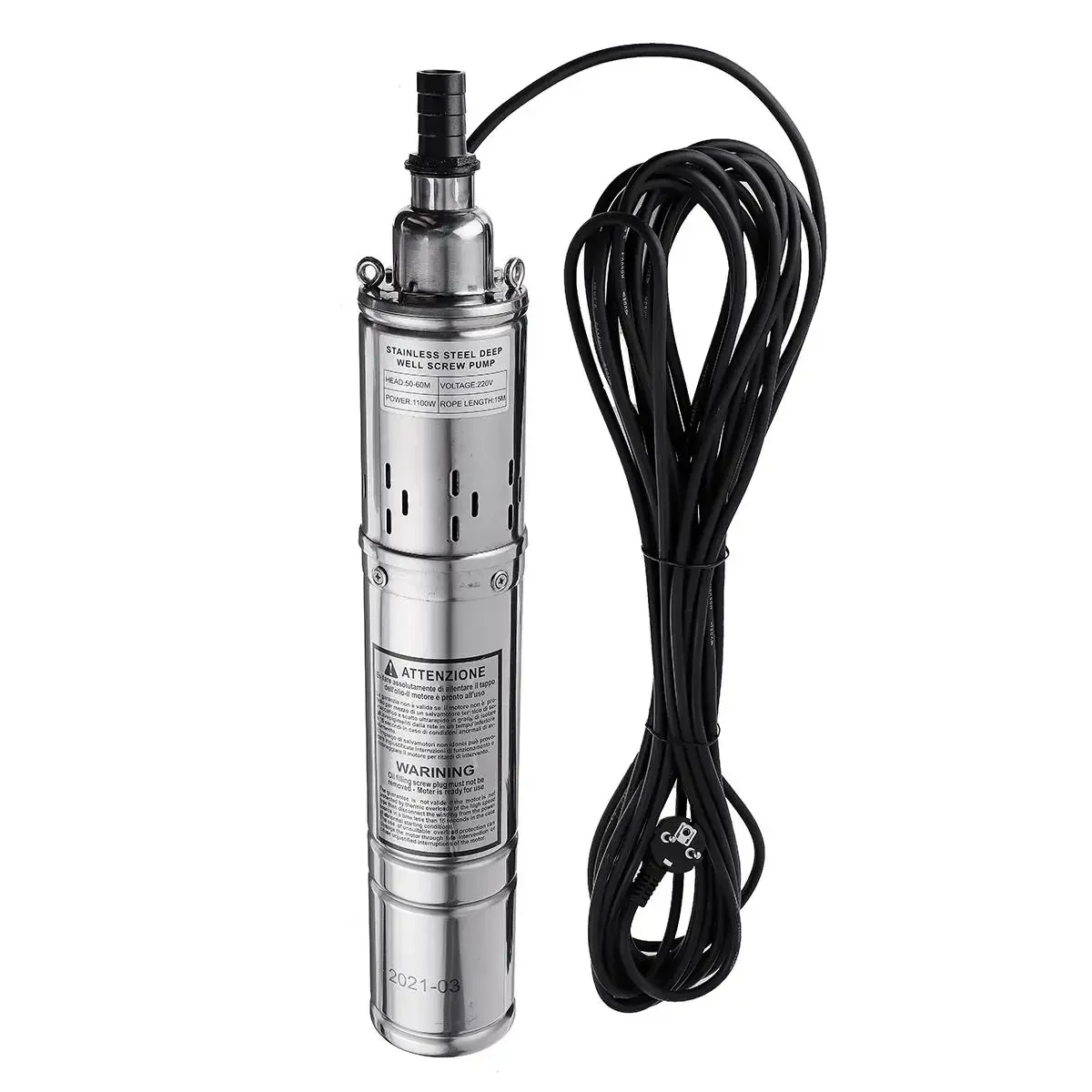 1100W 220V Stainless Steel Solar Water Pump High Lift 60m Submersible Deep Well Pump for Garden Home Agricultural Irrigation