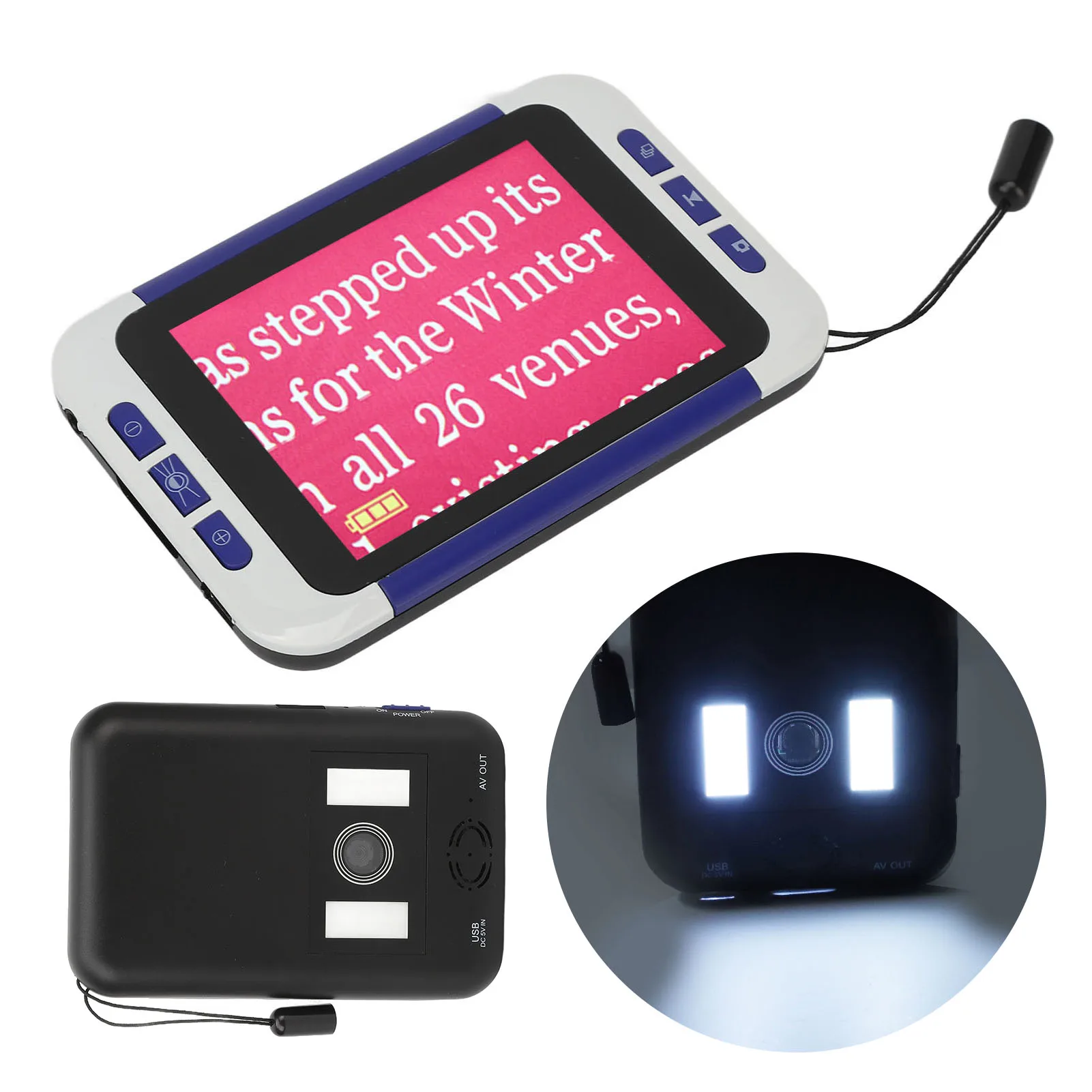 Electronic Video Magnifier Handheld Video Digital Magnifier 26 Color Modes Electronic Reading Aids for Far Near View 2‑48X