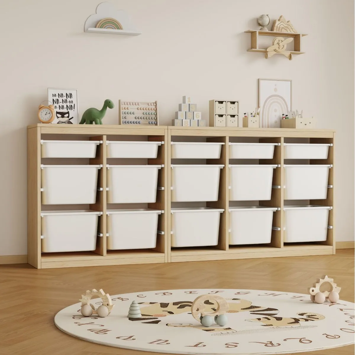Solid wood track toy storage rack storage rack home floor-to-ceiling multi-functional storage cabinet
