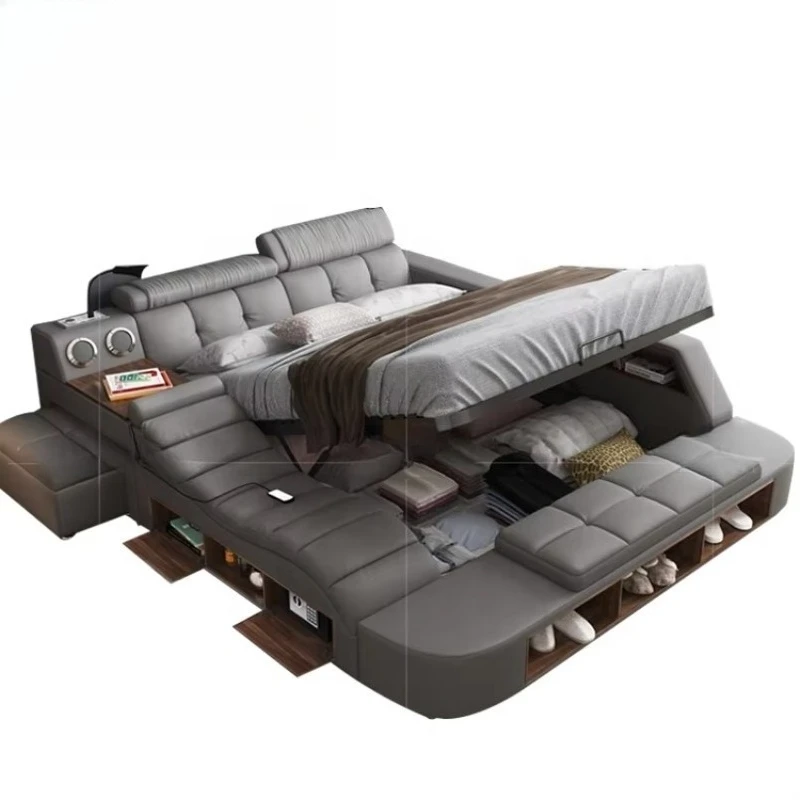 

High quality modern master bedroom furniture intelligent massage king bed luxury leather bed