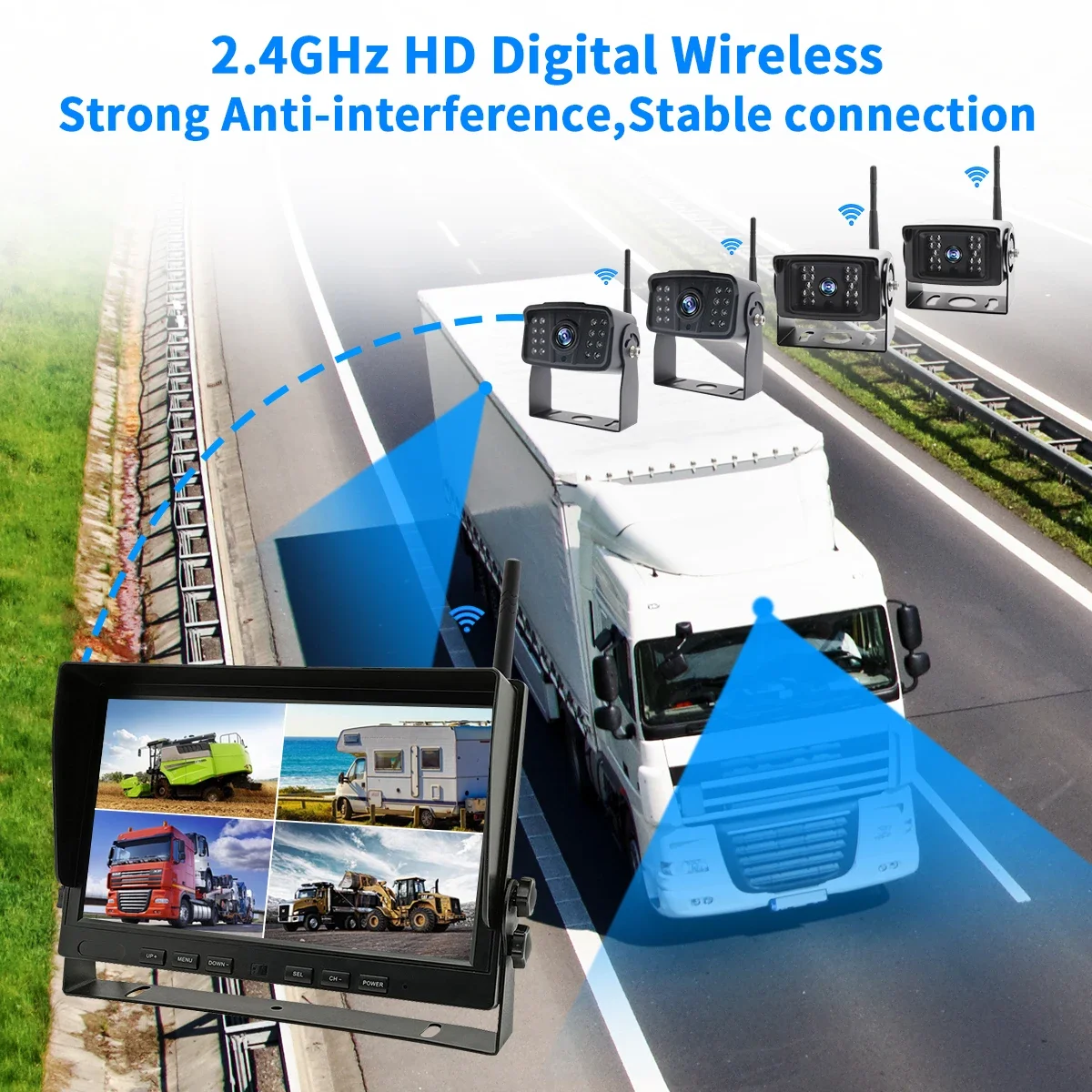 10.1" car reversing aid AHD Wireless Truck DVR Night Vision Reverse Backup Recorder Wifi  For Bus Car display