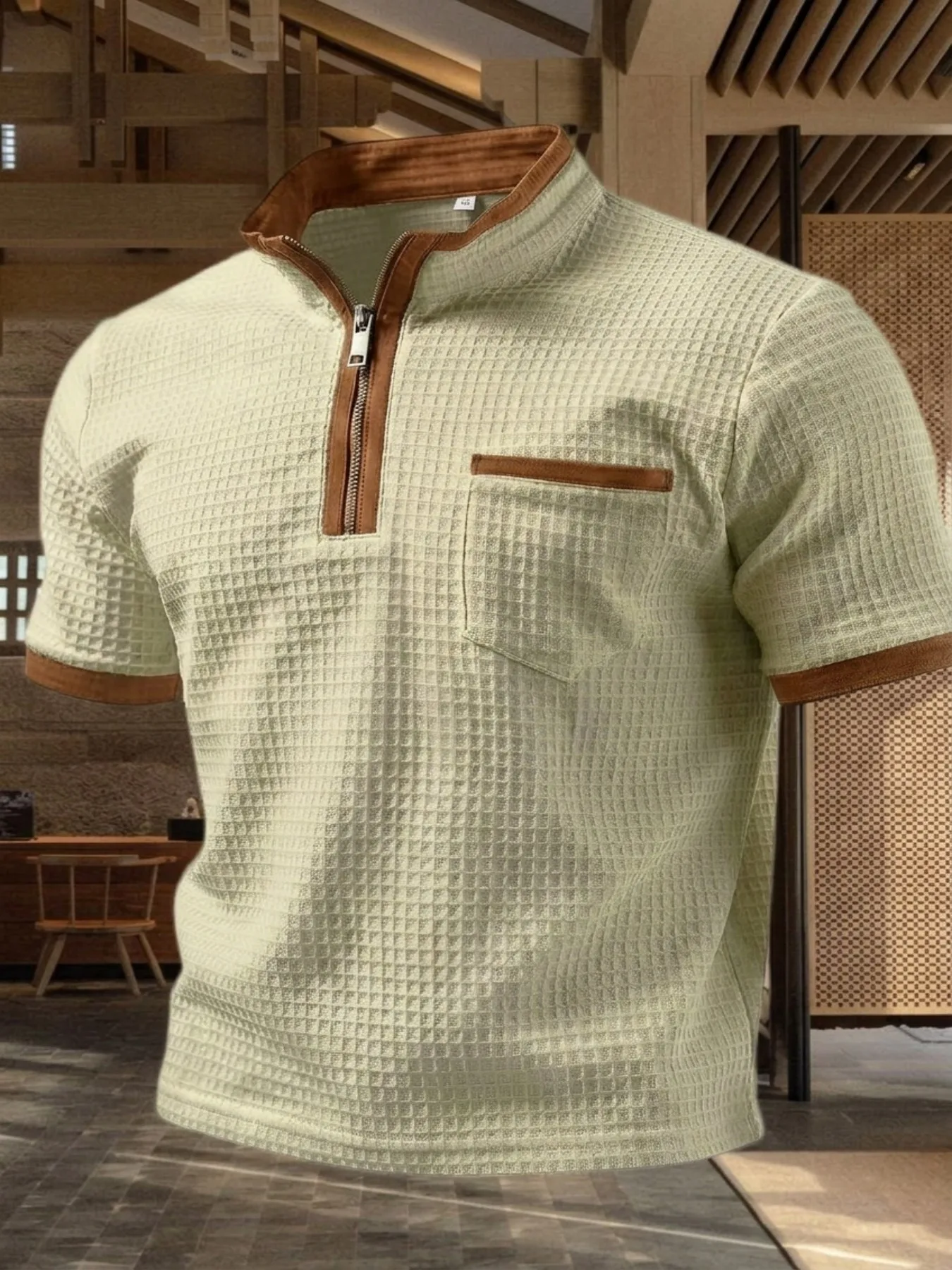Men's Solid Zipper Social Polo Shirts for Men Summer Henry Collar Short Sleeve Golf Personality Casual Breathable Sports Top