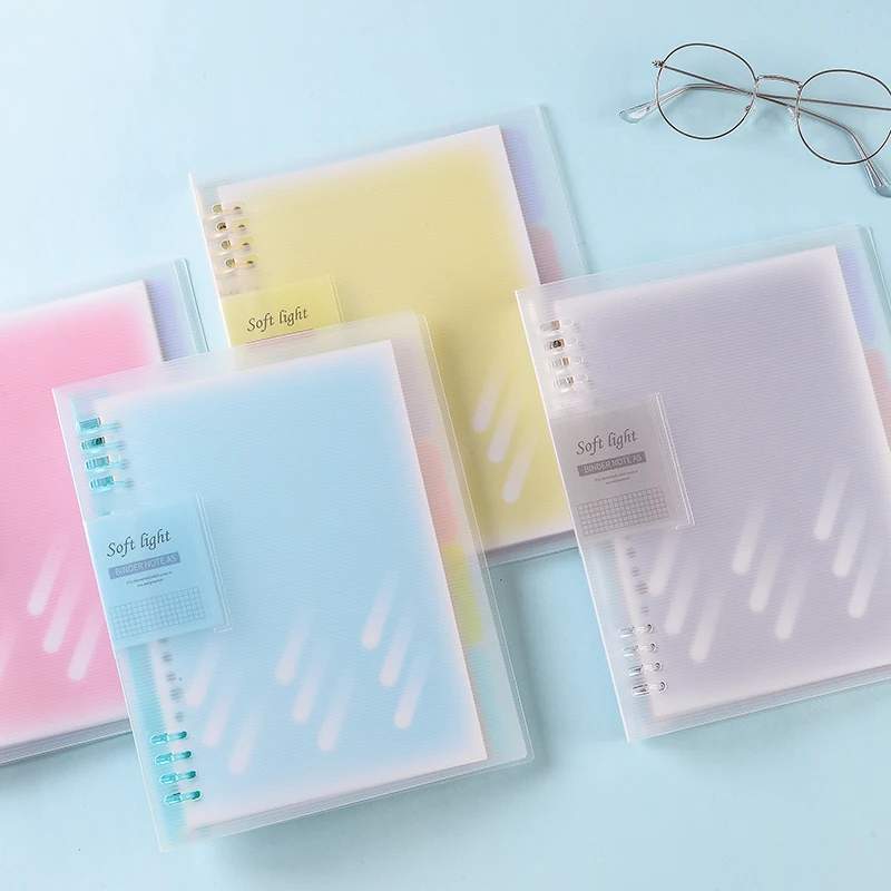 นํากลับมาใช้ใหม่เครื่องเขียน PP Shell หลวม Leaf Book B5 ที่ถอดออกได้ Core Planner 8 แหวนสีนีออน 40 แผ่นที่ถอดออกได้ Binder Notebook