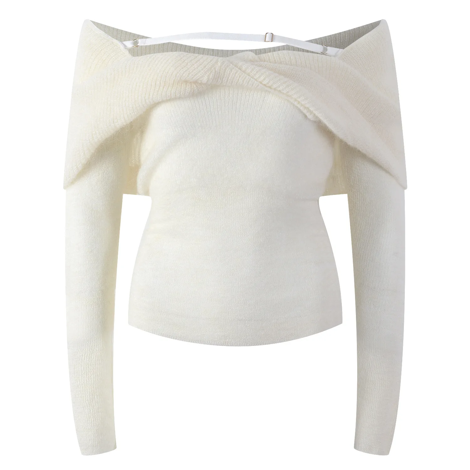 Retro Off-Shoulder Knot Knitted Top for Women 2022 Fashionable Autumn New Elegant Boat-Neck Pullover Thin Long Sleeve Sweater