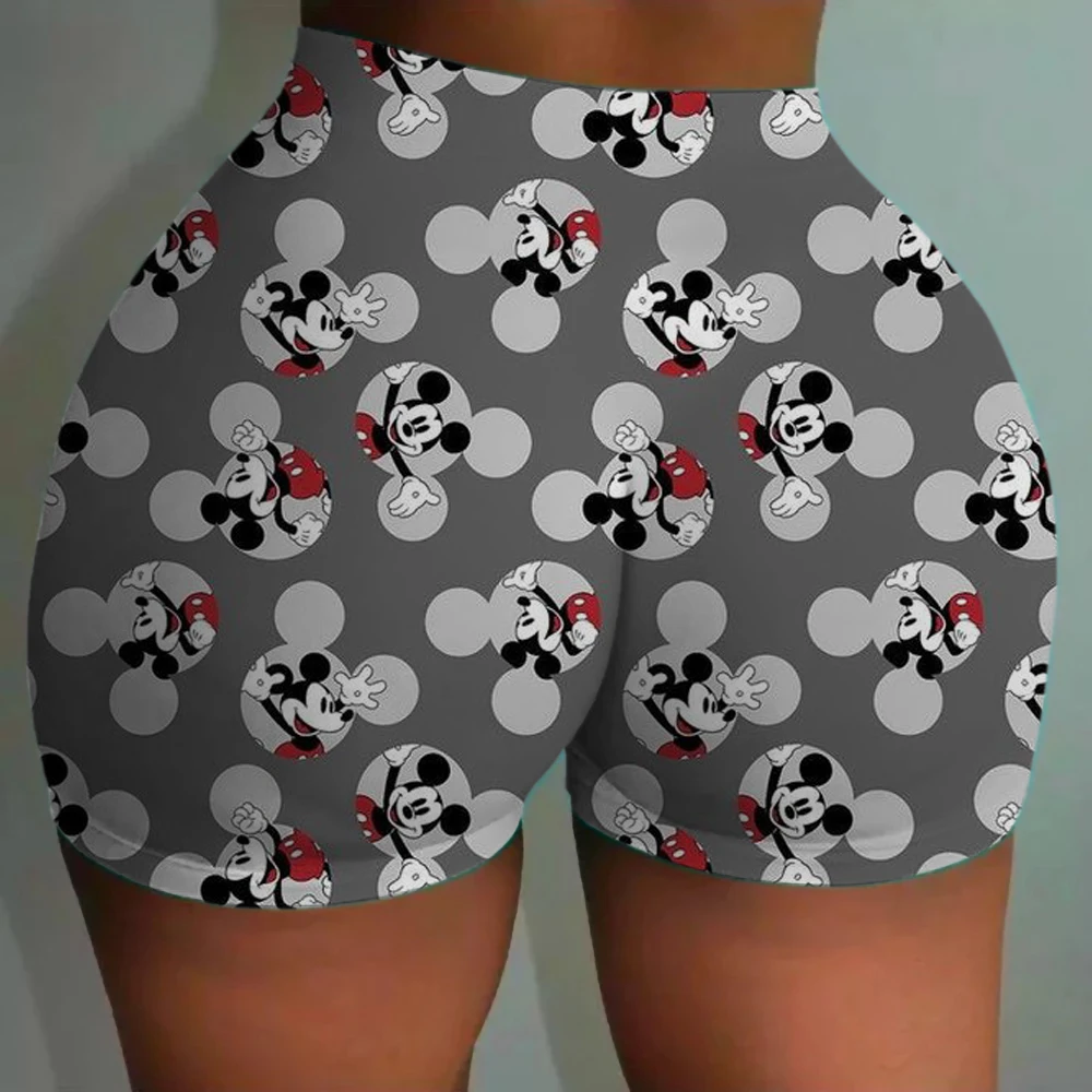 Disney Mickey Mouse-Druck Nahtlose, hüftumarmende Fitness-Shorts, Teilhose, hoch taillierte und hochelastische pfirsichfarbene Hüfthose für
