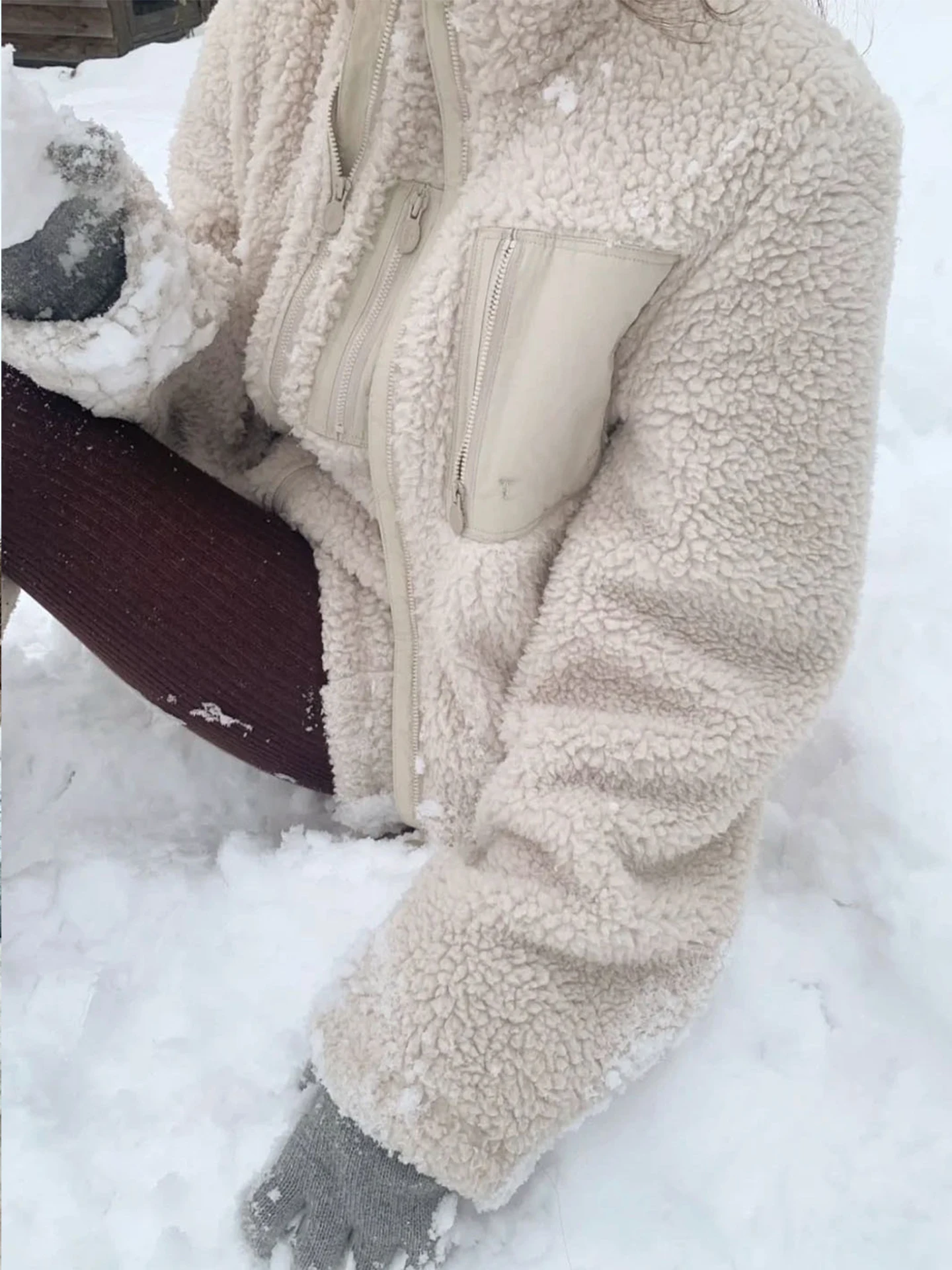 MOSA Letter ket Lammfell Jaet Loose Warm Top Damen Pendeln Sle Oberbekleidung Long Sve Reißverschluss China Made