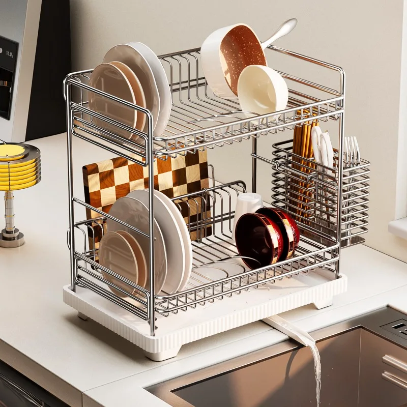 

Stainless steel bowl drain rack countertop multifunctional double-layer storage