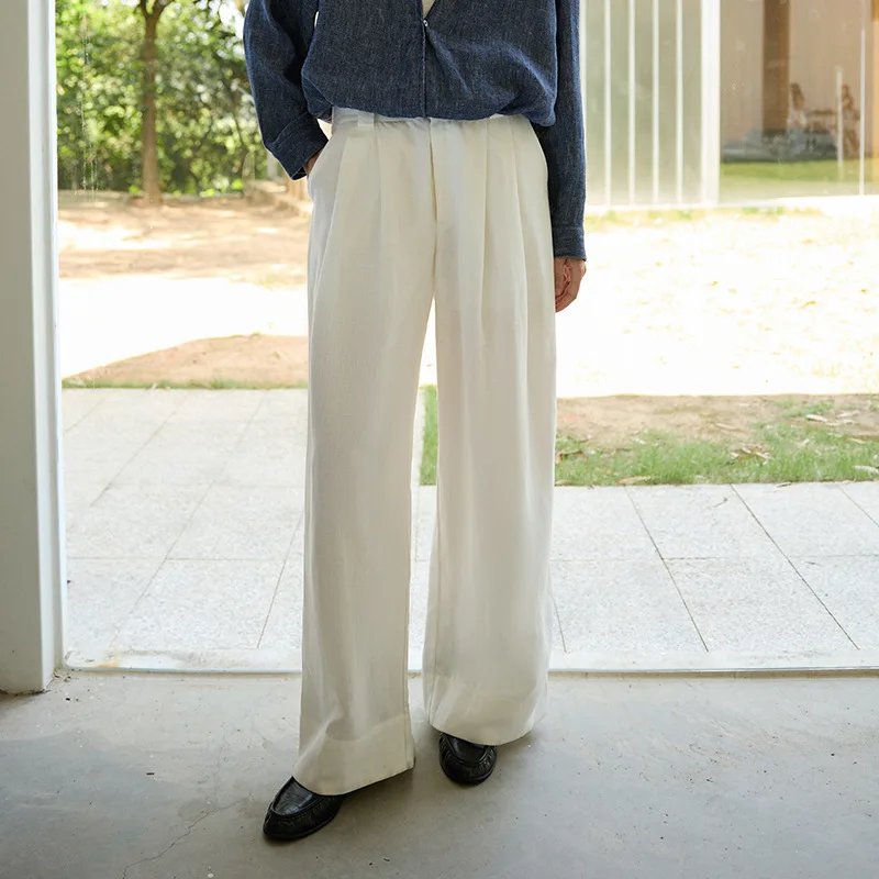 Jesienne lniane spodnie damskie Proste Spodnie z wysokim stanem i szerokimi nogawkami Moda vintage Streetwear Casual Luźne spodnie biurowe dla kobiet Chic Bottoms