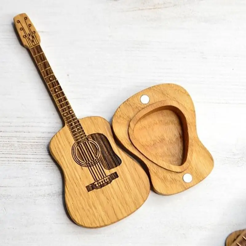 Guitar Picks For Acoustic Guitar Cool Guitar Accessories Gift Box Wooden Plectrums With Guitar Shape Storage Box For Acoustic