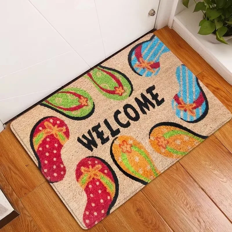 Welcome Summer Flip Flop Door Mat Beach Theme Rectangle Floor Rug for Entryway Indoor Kitchen Living Room Home Decor