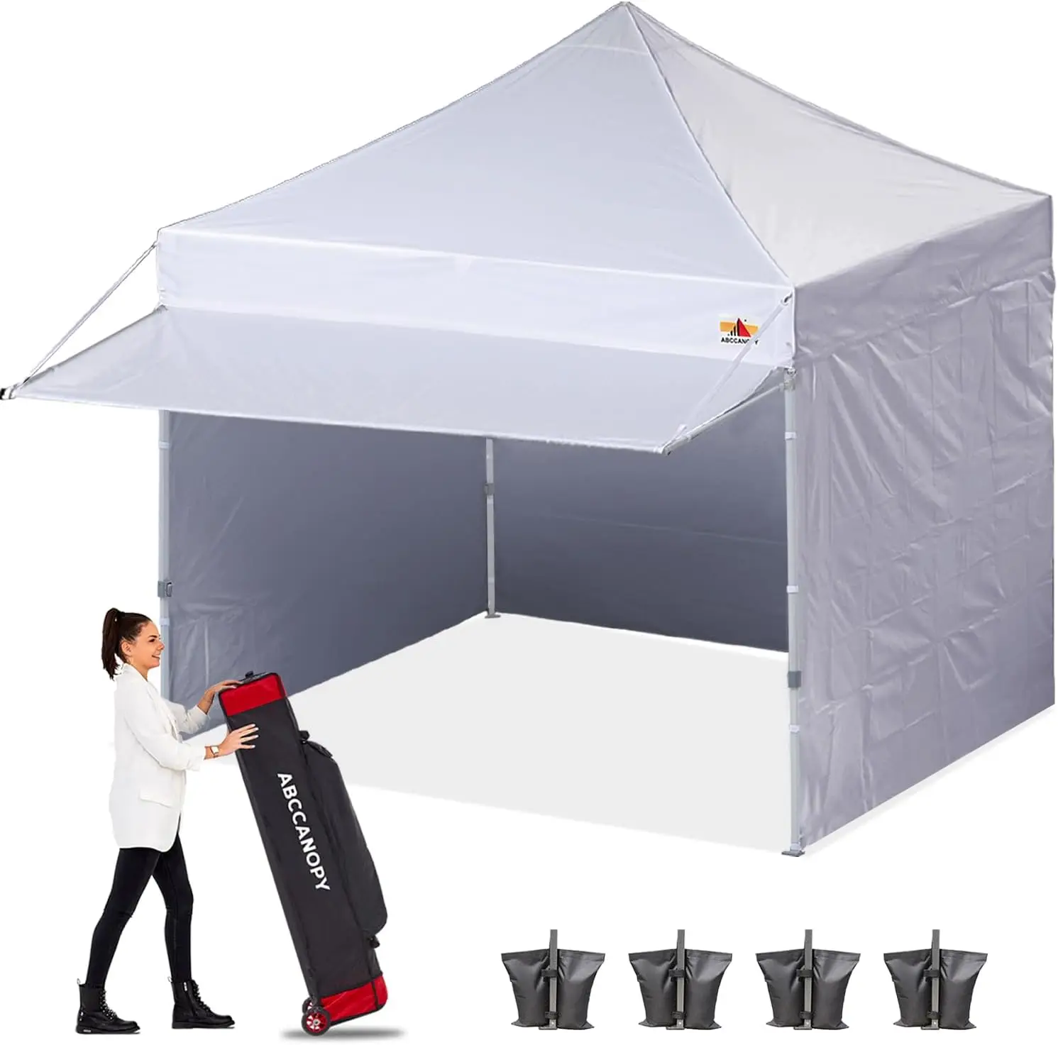 Pop Up Canopy Tent with Awning and Sidewalls 10x10 Market White Waterproof Canopy Top and Windproof Sidewalls Easy To Set Up