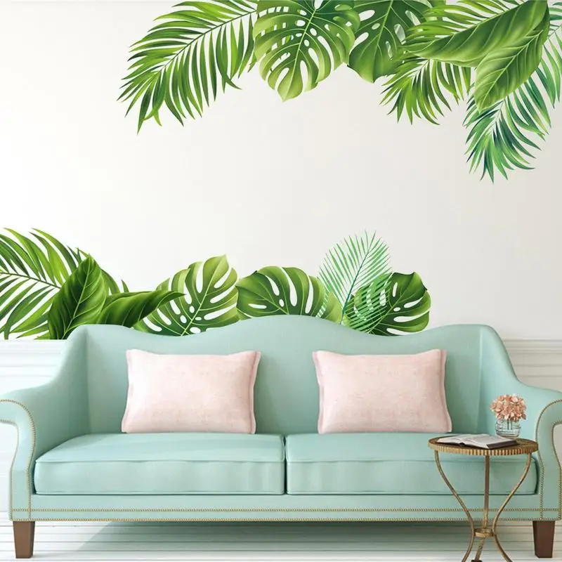 2Pcs Palm Leaves Wall Decal Vinyl Stickers Jungle Tropical Plants Palm Leaf Living Room Modern Poster Decal Mural Wallpaper