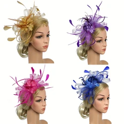 Fascinators Hat Lady Tea Party Headband Flower Cocktail Mesh Feather Hairpin Kentucky Derby Hat Wedding