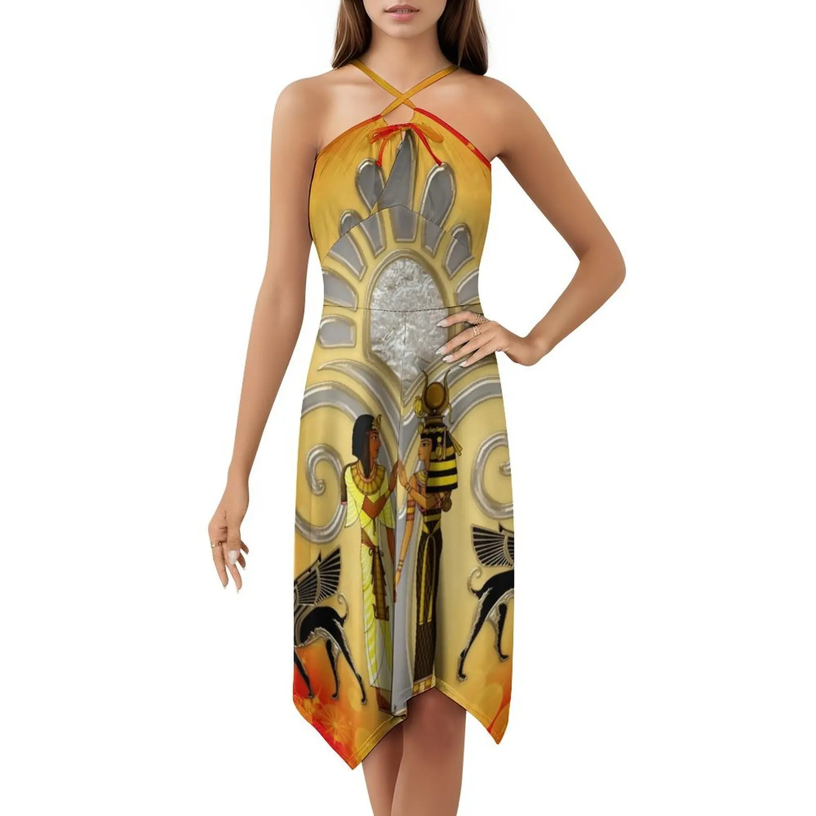 فستان للزوجين المصريين على الطراز الكوري للنساء فستان كاجوال أنيق للحفلات أو الارتداء اليومي علامة زوجين مصرية قديمة #5