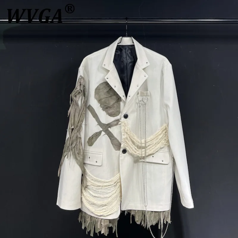 

WVGA Suit Jackets Spring Autumn New Man Damaged Fake Two-piece Patchwork Trendy Niche Chic Casual Long Sleeved Blazer Ins W11384