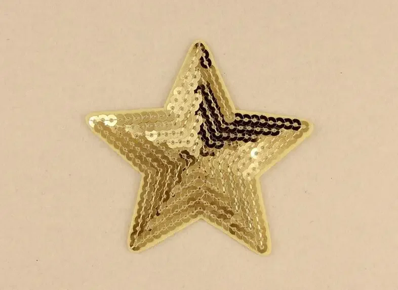 10pcs 9x8.4cm mix five-pointed star red gold silver sequin embroidered patches for clothing badge sew iron on clothes appliques