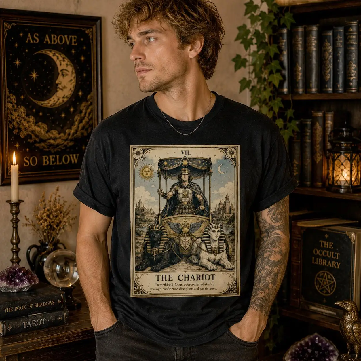The Chariot Tarot Card T-Shirt, Victorian Major Arcana Graphic Tee Shirt