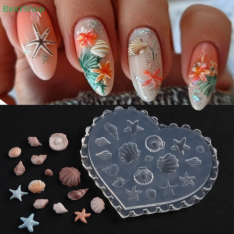 〔Rebecca〕3D Silicone Carved Nail Art Soft Mold Shell Conch Molds Ocean Style DIY Nail Design Template